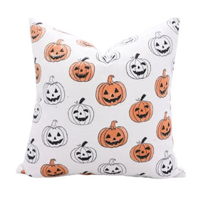 Decorative Handmade Block Printed Thick Cotton White Pillow Cover - Pumpkin