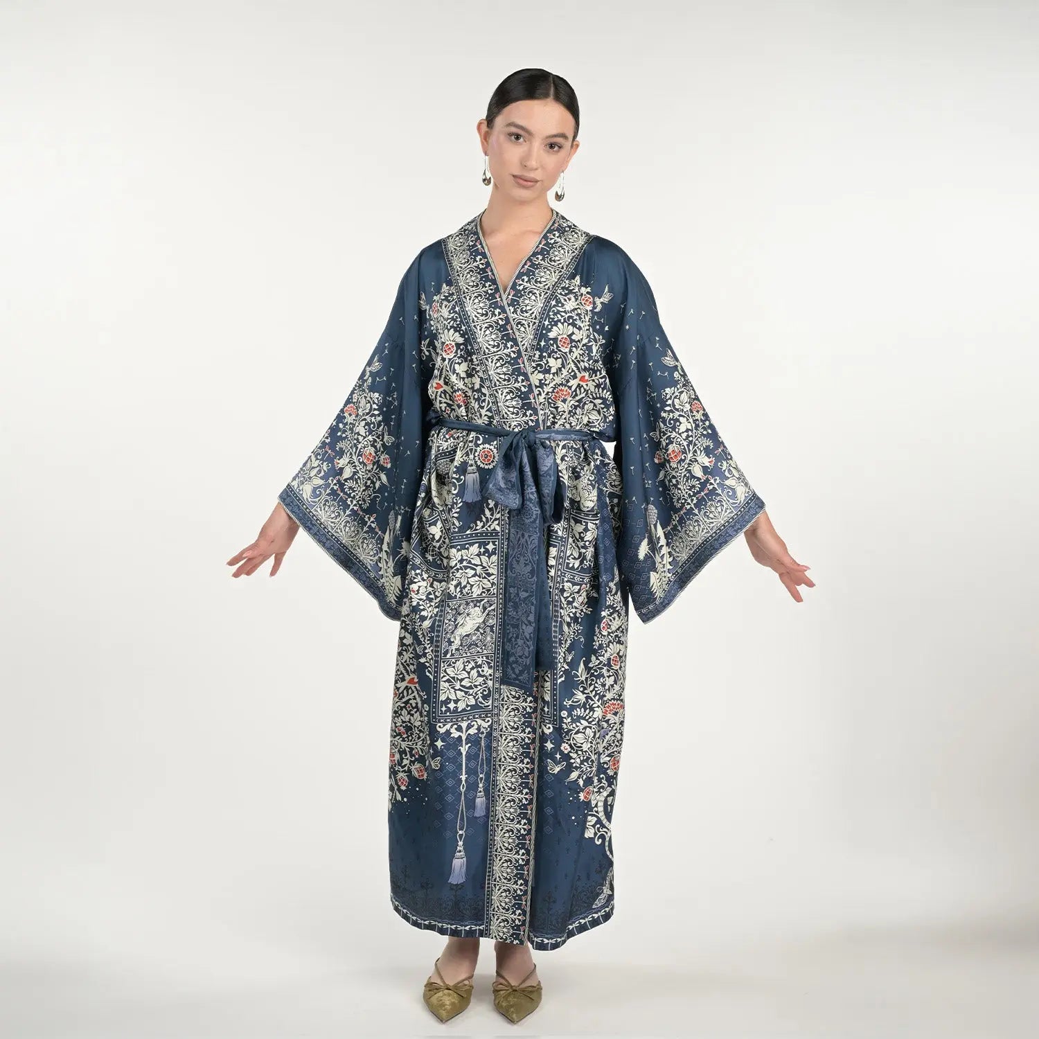 Tree Of Life Silk Robe In Blue