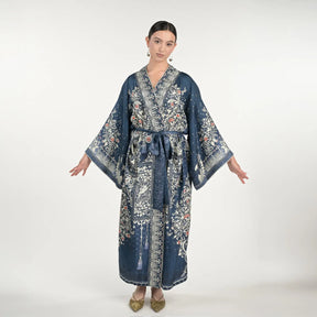 Tree Of Life Silk Robe In Blue
