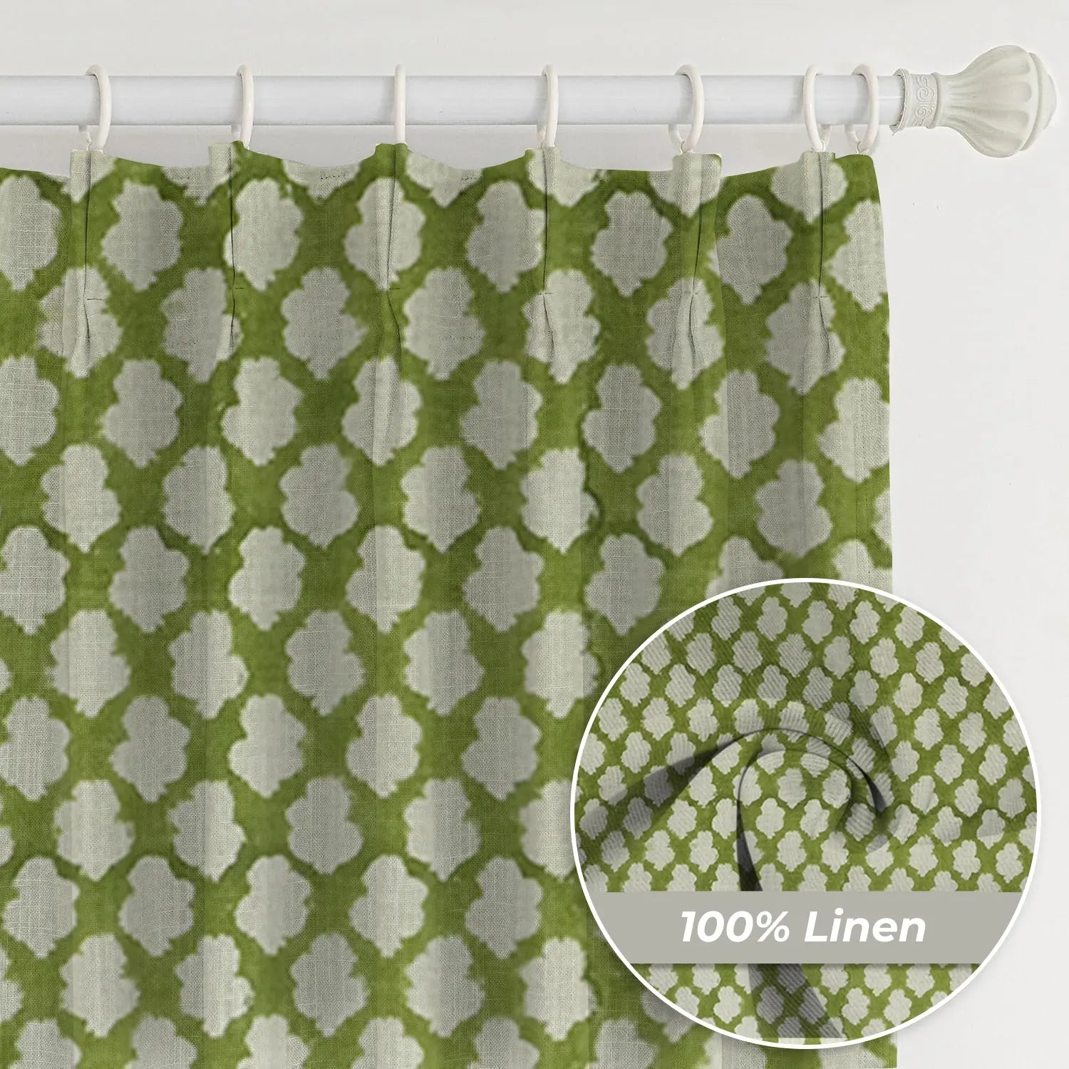 Indian Block Print Pure Linen Window Curtain - Badal