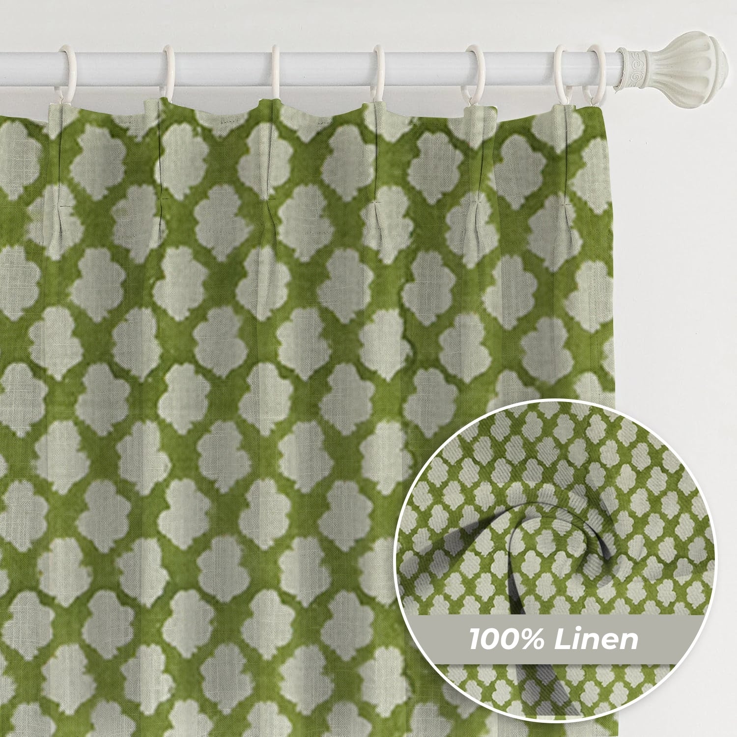 Indian Block Print Pure Linen Window Curtain - Badal