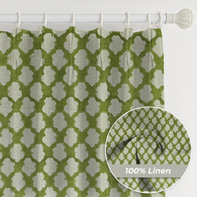 Indian Block Print Pure Linen Window Curtain - Badal