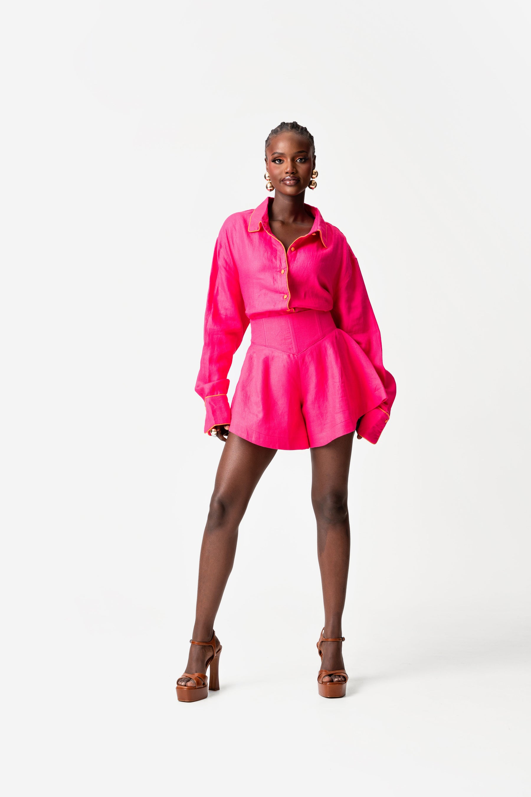 Linen LILY Wide Leg Shorts in Pink