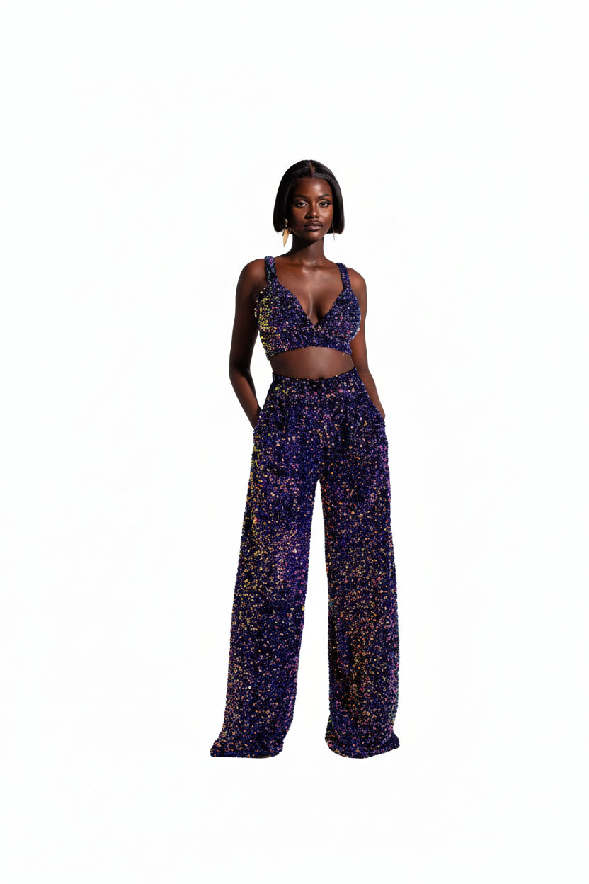 Liza Sequin Pants In Tanzanite