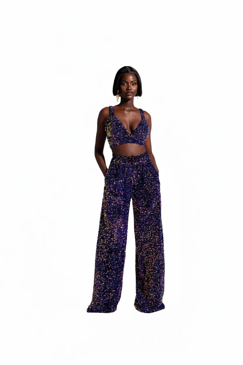 Liza Sequin Pants In Tanzanite