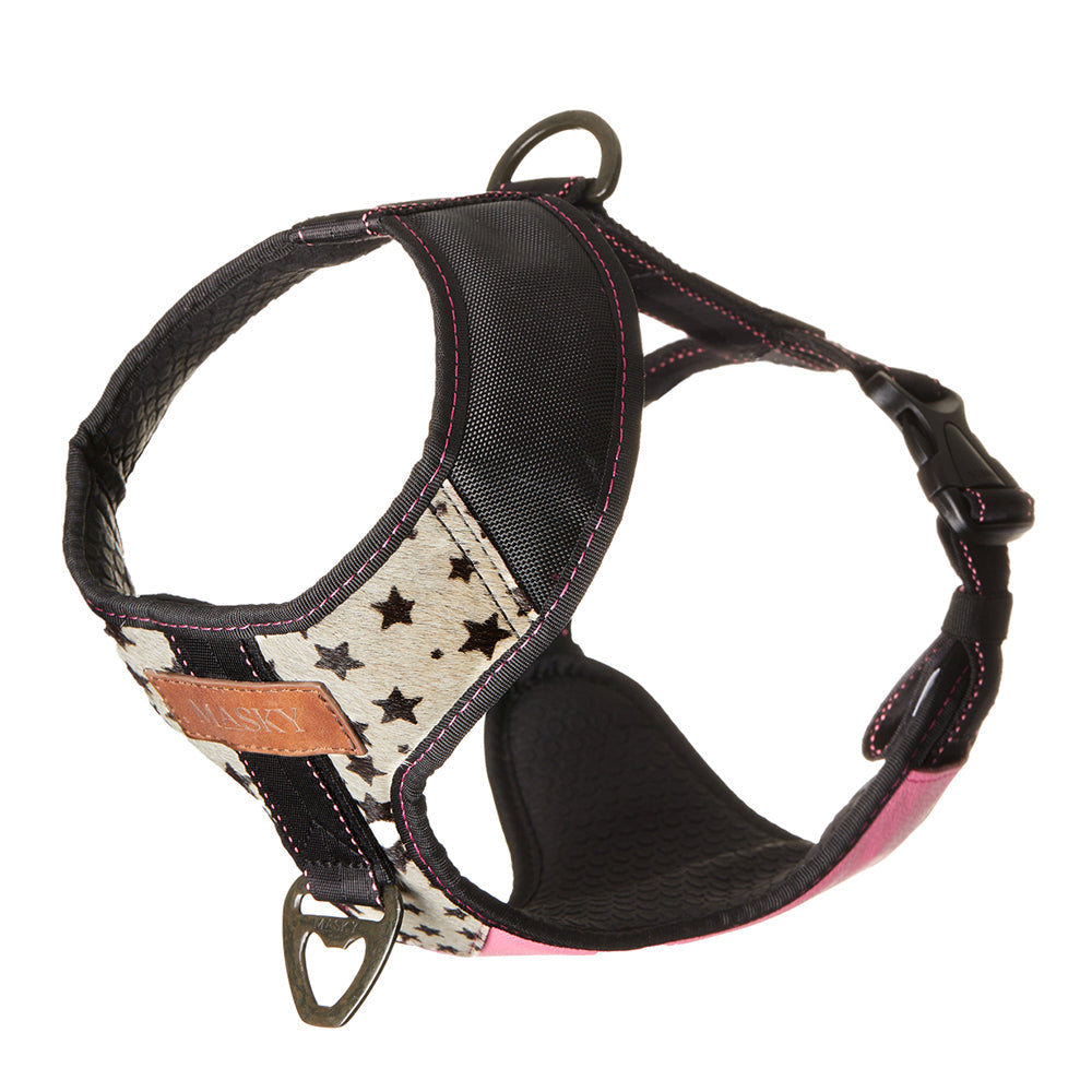 Premium Leather Easy Fit No-Pull Harness ~ Stars & Fuchsia