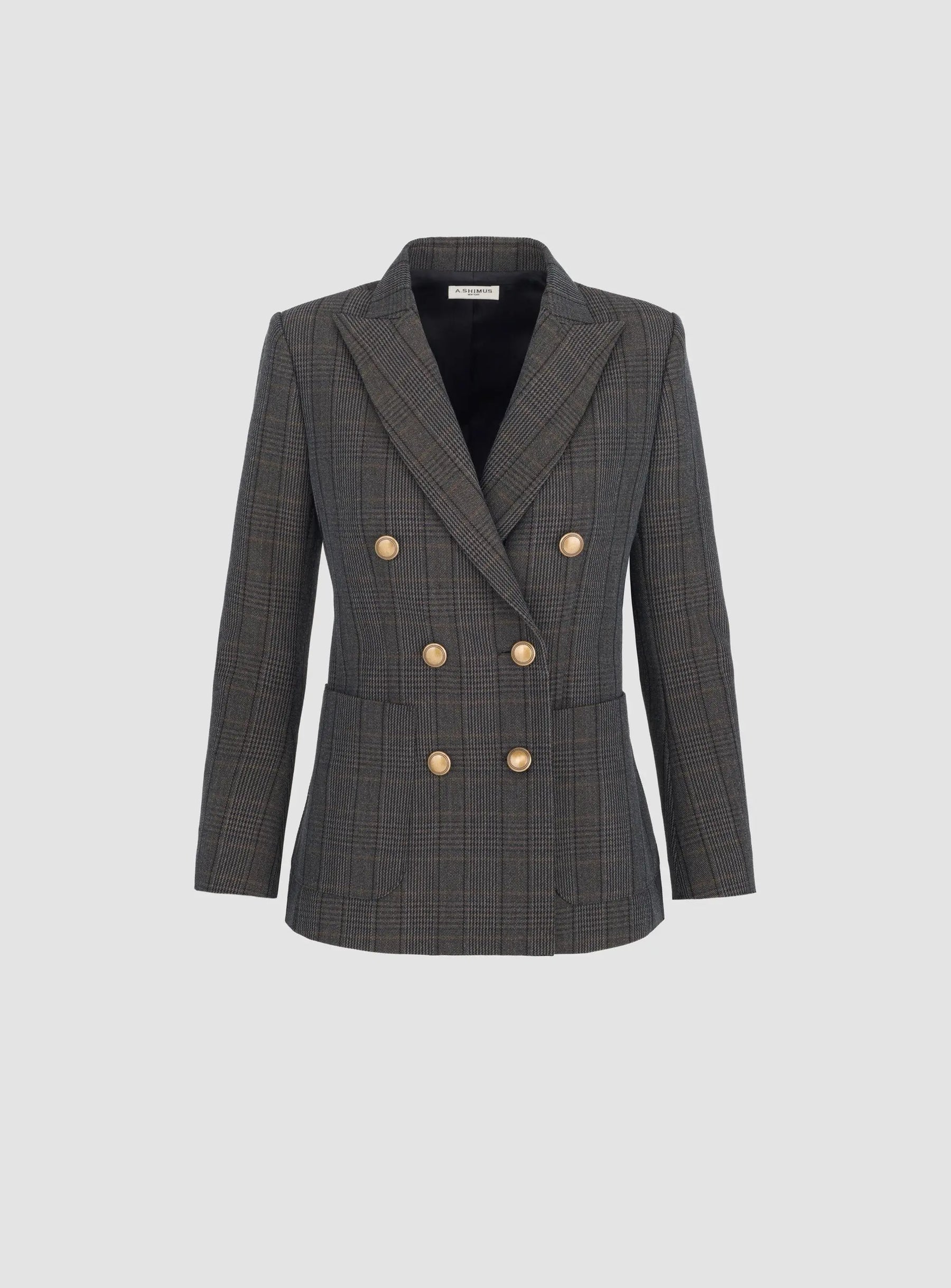 Double-Breasted Plaid Blazer