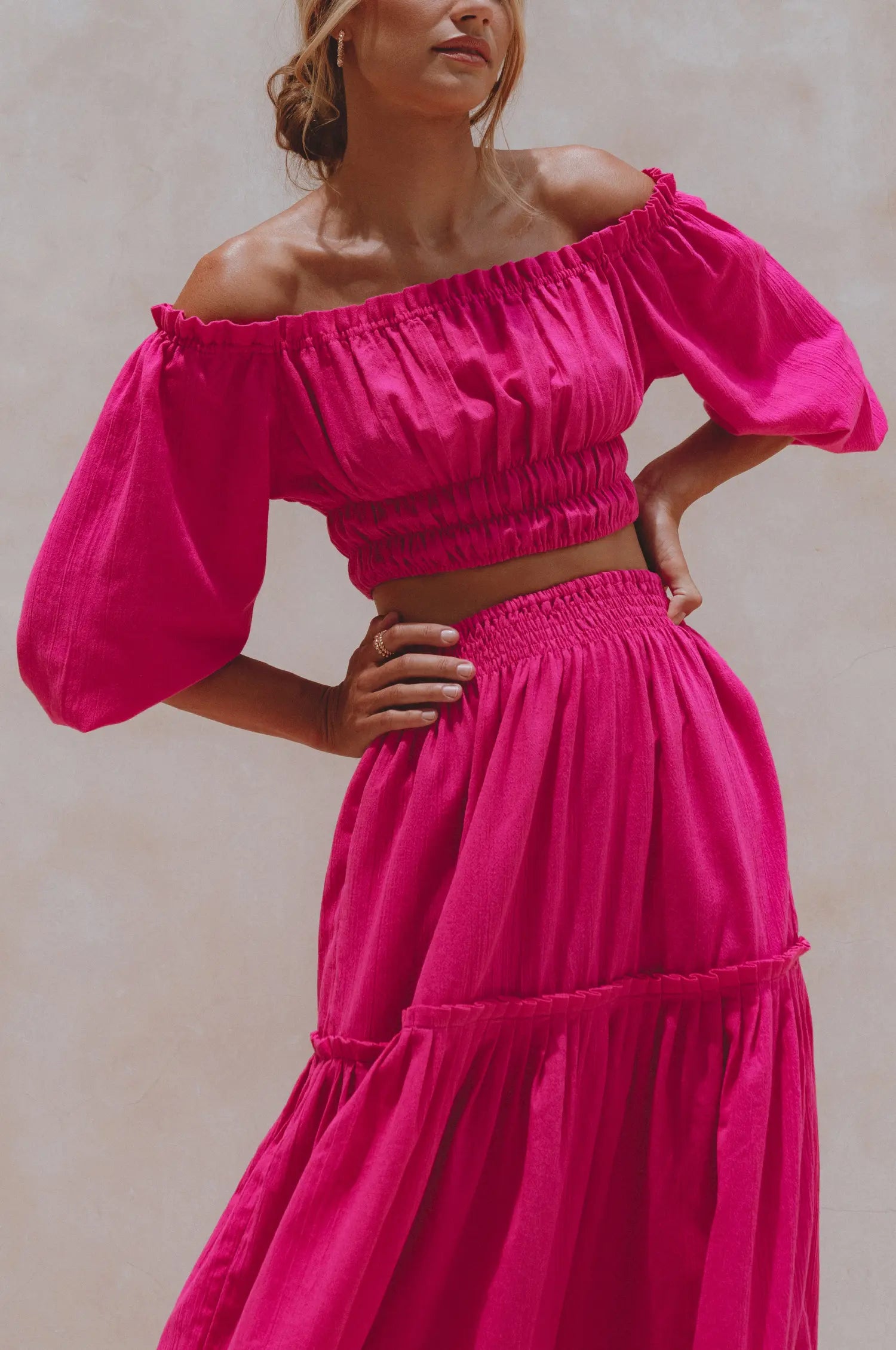 Annabelle Linen Cropped Top - Magenta