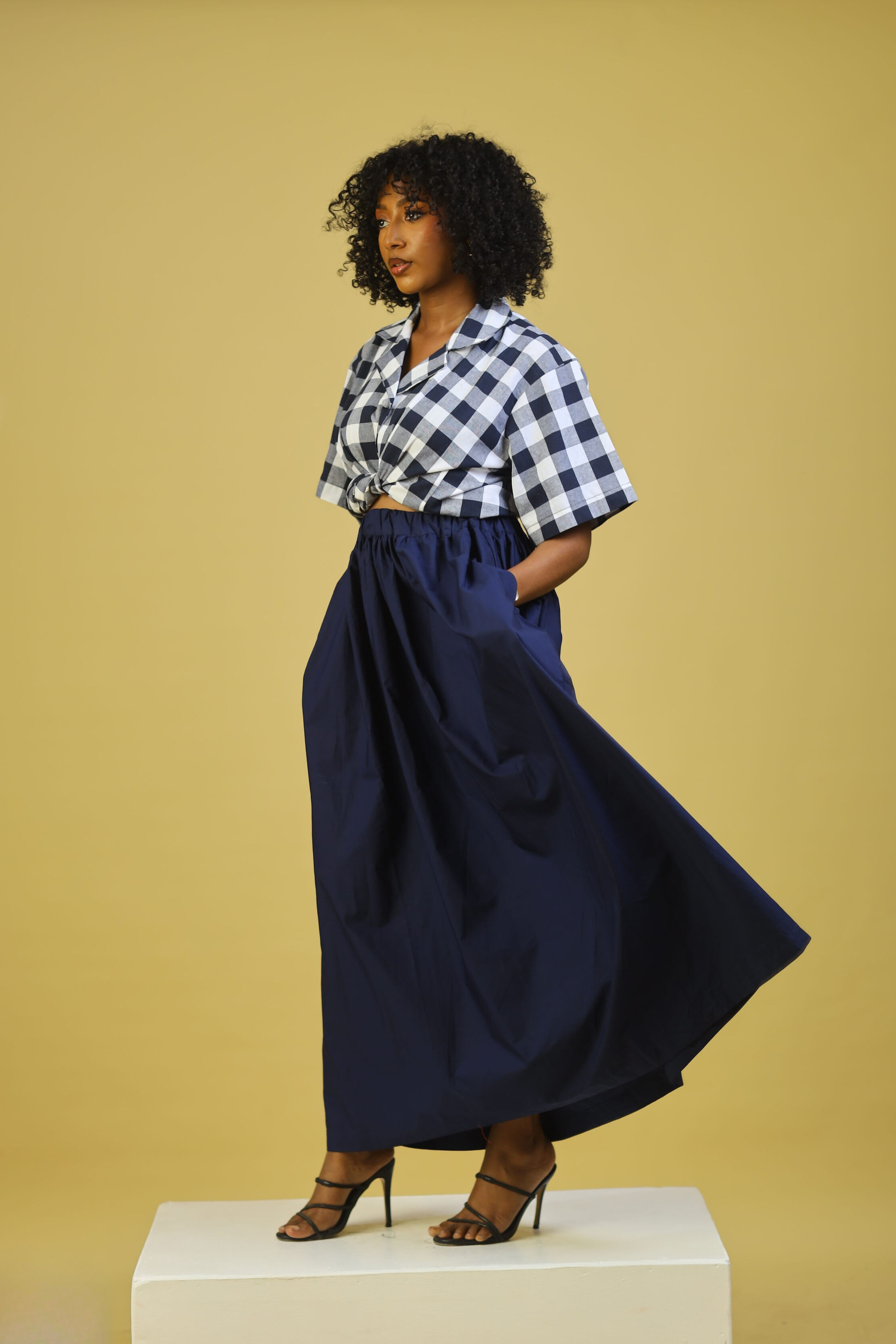 THE TAJI COTTON SKIRT - NAVY BLUE