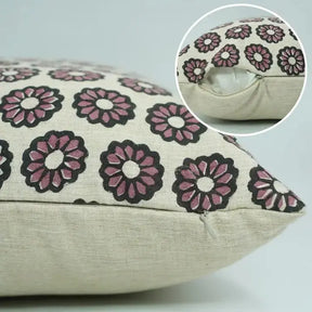Stylish Block Printed Linen Blend Cushion Cover - Bulbul