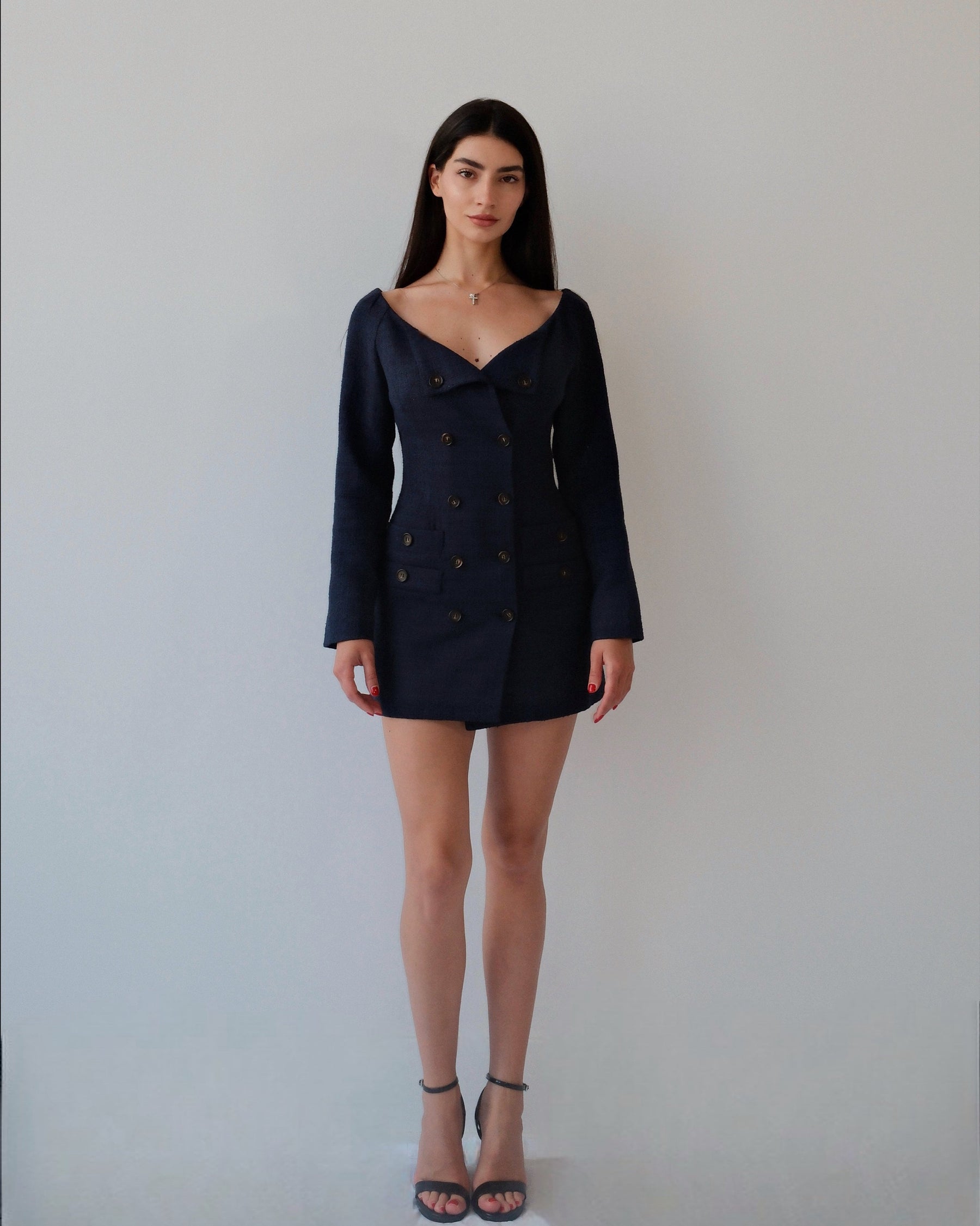 Oxford Blue Double-Breasted Dress