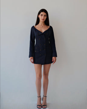 Oxford Blue Double-Breasted Dress