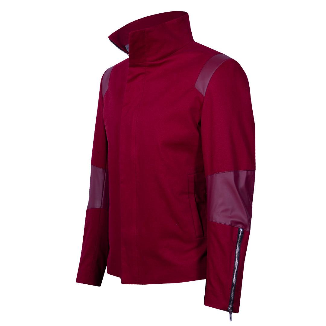 Red jacket with synthetic