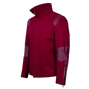 Red jacket with synthetic