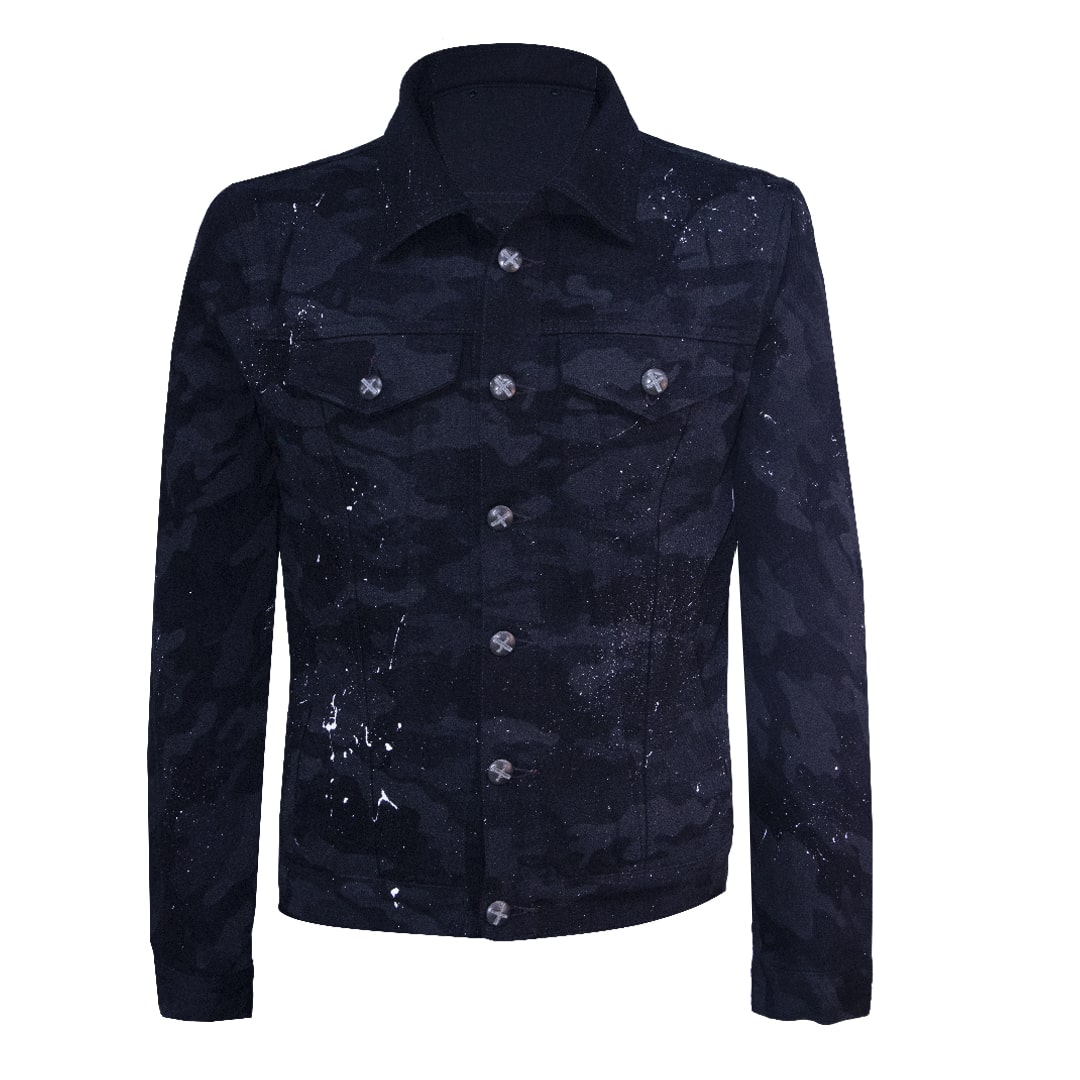 Black denim jacket with cartoon print