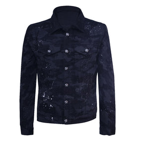Black denim jacket with cartoon print