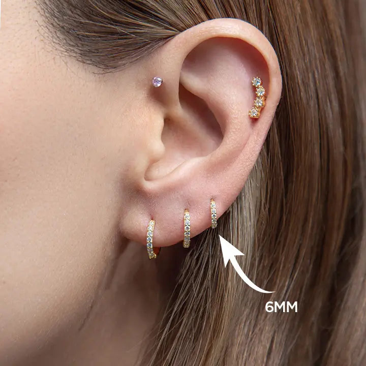 Gold Pavé Six Mm Huggie Hoop Earring
