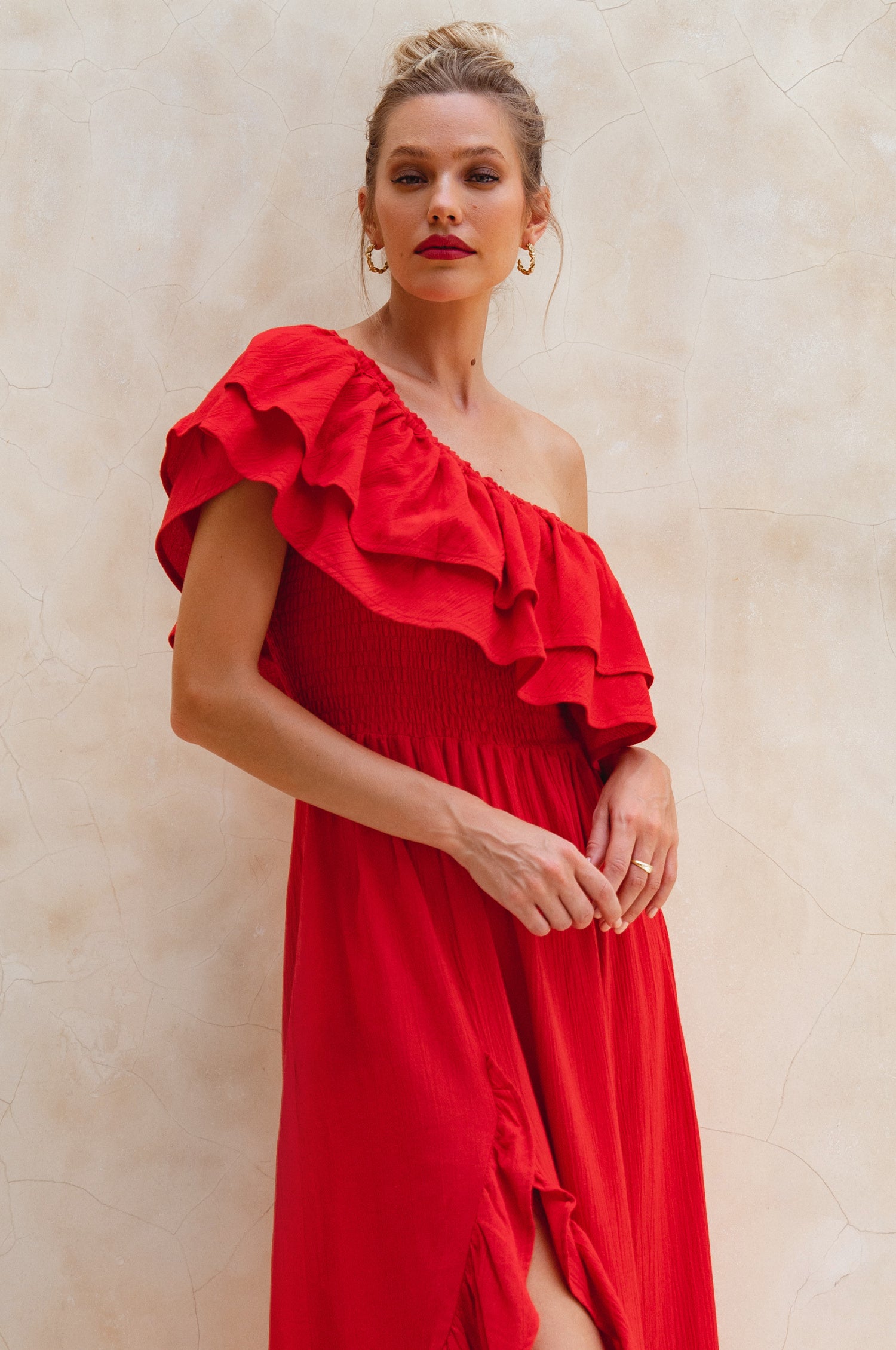 Guadalupe Ruffled Maxi Dress - Red