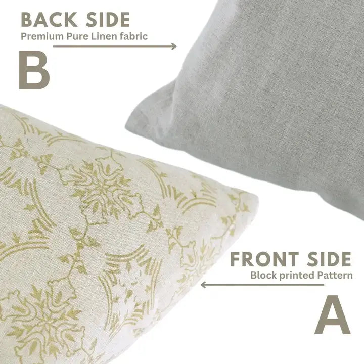 Artfully Block Printed Hand Made Pure Linen Pillow Cover - Chakravyuh