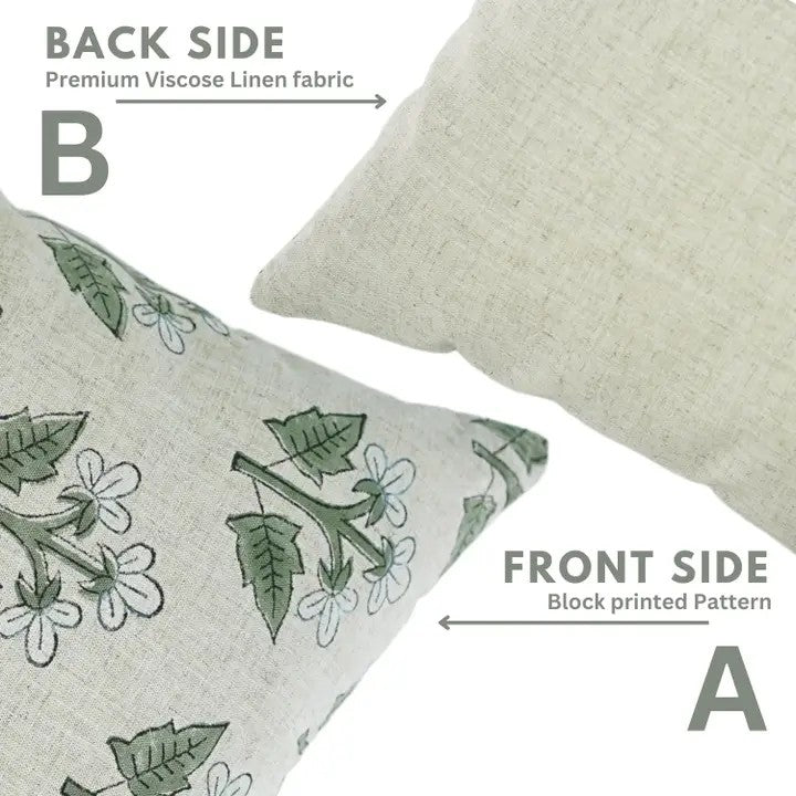 Elegant Hand Block Print  Viscose Linen Pillow Cover - Chahat