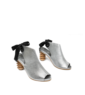 Matisse7 Dark Silver Leather Sculptural Slingback Bootie Preorder
