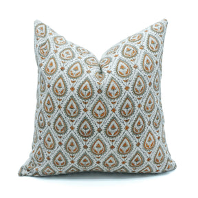 Handmade Floral Block Print Viscose Linen Throw Pillow Cover - Paan Patti