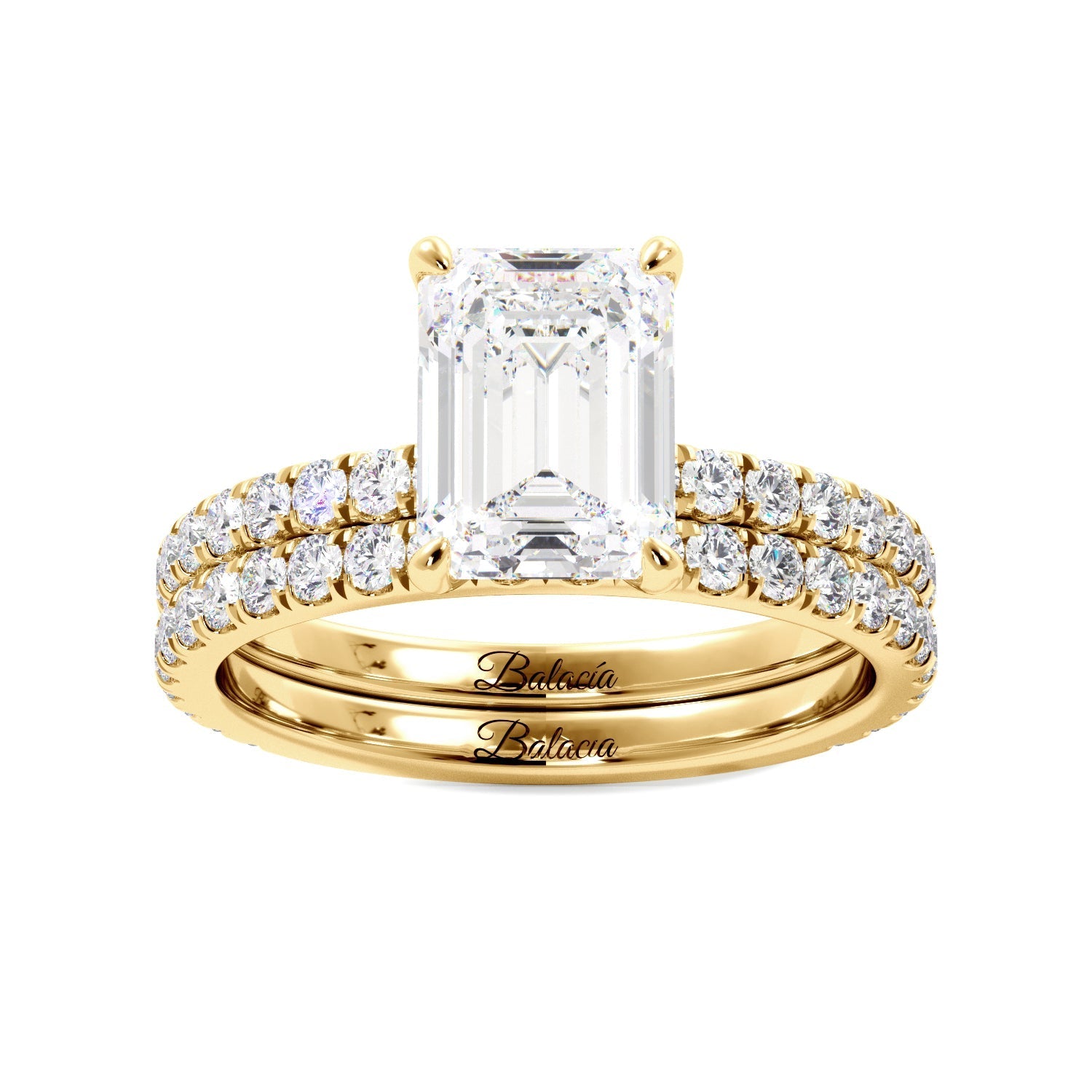 Emerald Cut Hidden Halo Engagement Ring Set