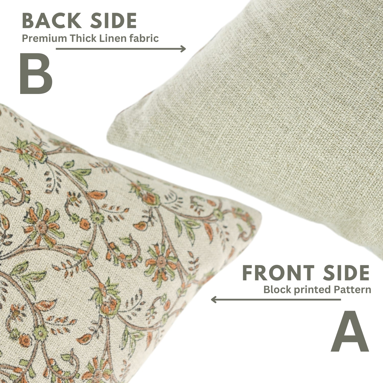 Hand Block Print Thick Linen Pillow Cover - Varanasi Cushion For Living Room