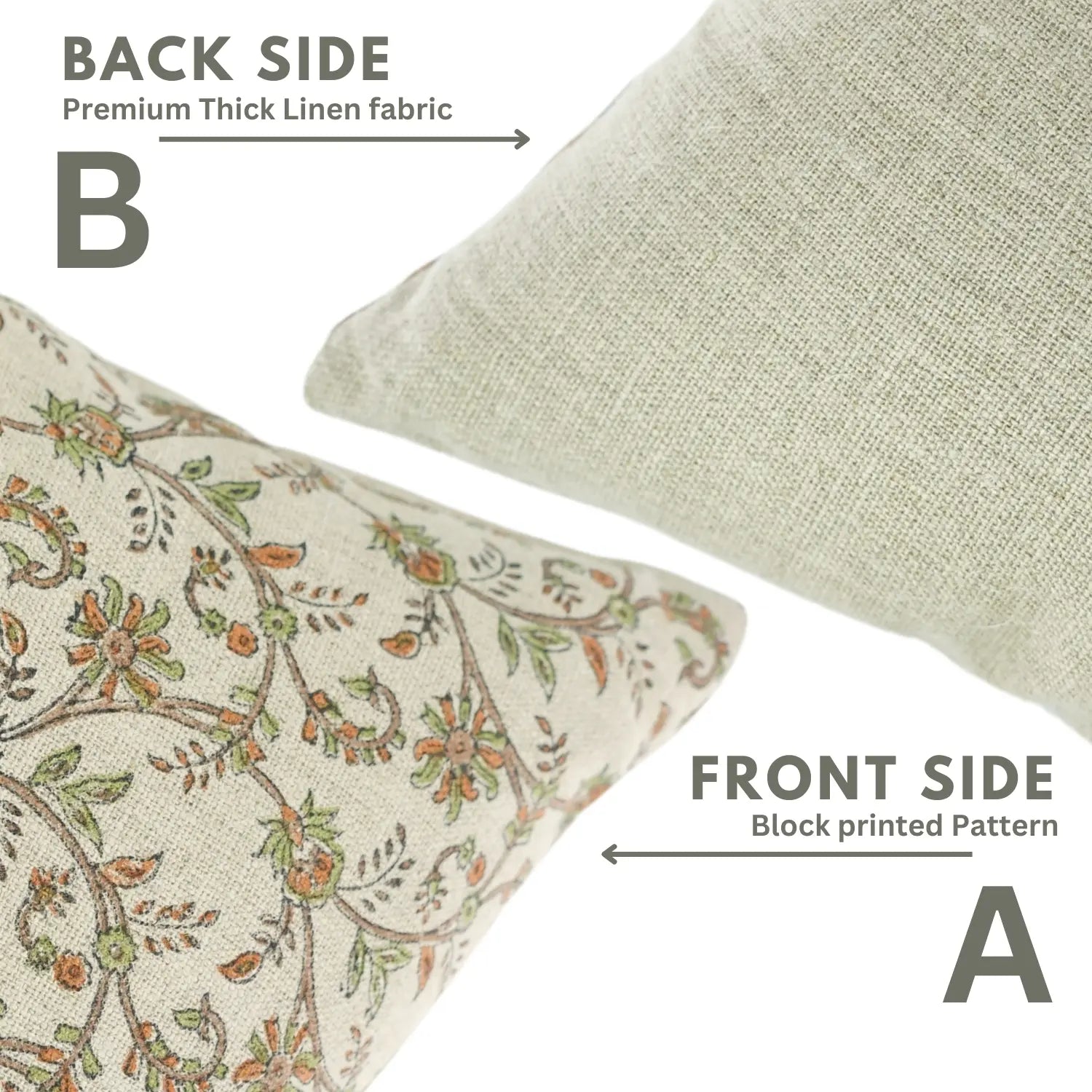 Hand Block Print Thick Linen Pillow Cover - Varanasi Cushion For Living Room