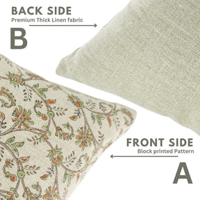 Hand Block Print Thick Linen Pillow Cover - Varanasi Cushion For Living Room