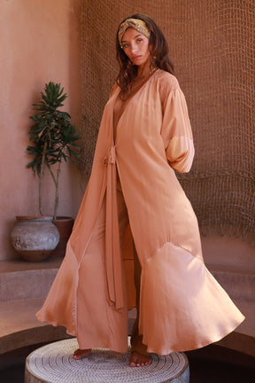 ASTRA – Silk Kaftan Wrap Dress – Peach