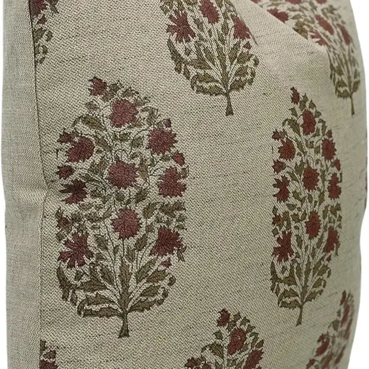 Traditional Block Design Linen Blend Cushion Cover - Virat