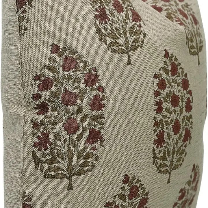 Traditional Block Design Linen Blend Cushion Cover - Virat