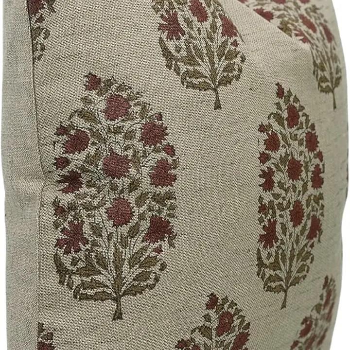 Traditional Block Design Linen Blend Cushion Cover - Virat