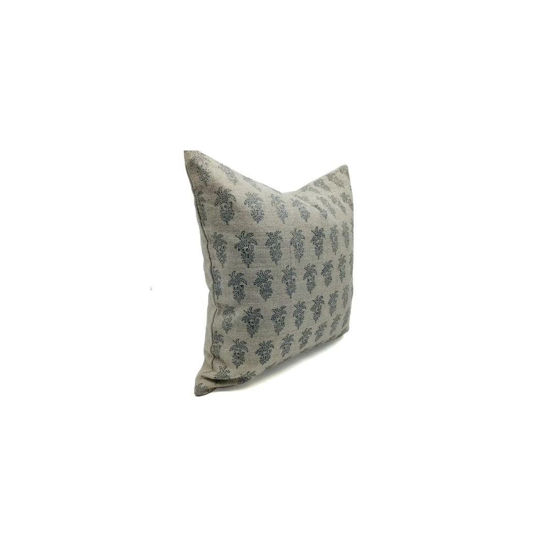 Handcrafted Thick Linen Block Print Cushion Cover -Khajur Butta