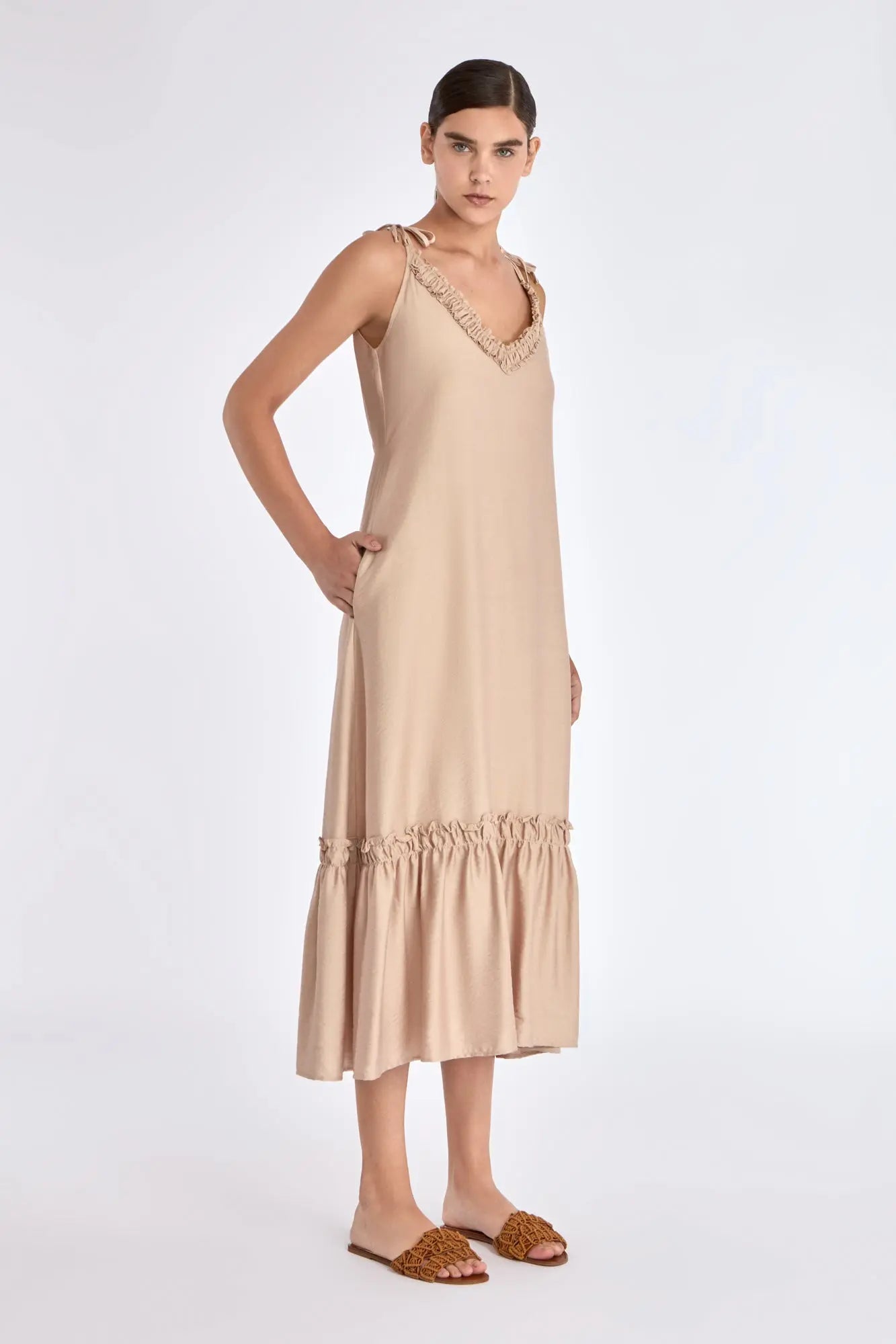 Blake Ruffle Detail Maxi Dress | Nude