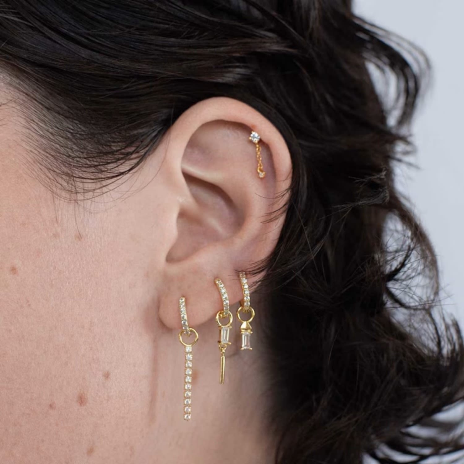 Gold Eight Mm Huggie Pave Hoop Earring