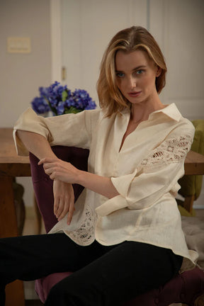 Duck Blouse with Italian Crochet Appliqué