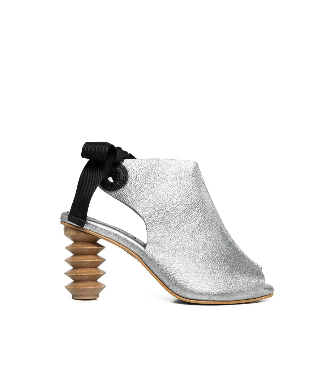 Matisse7 Dark Silver Leather Sculptural Slingback Bootie Preorder