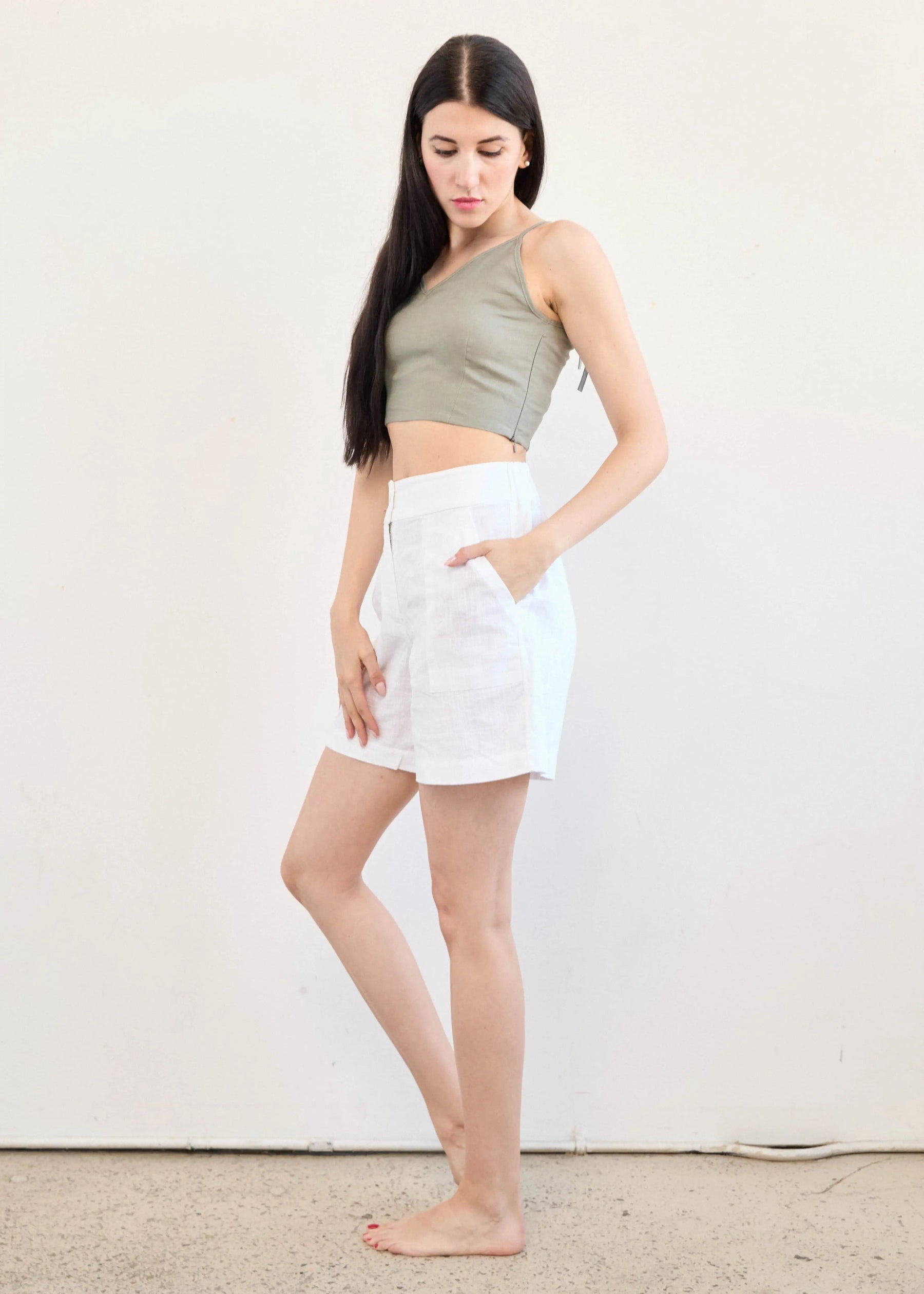 V-neck Crop Trop In Linen