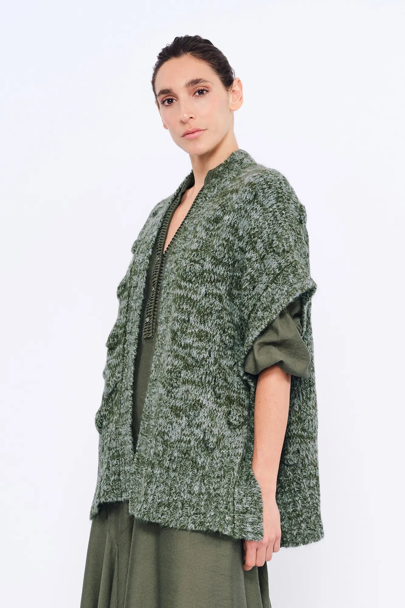 Dayana Alpaca Fringe Poncho | Olive Melange