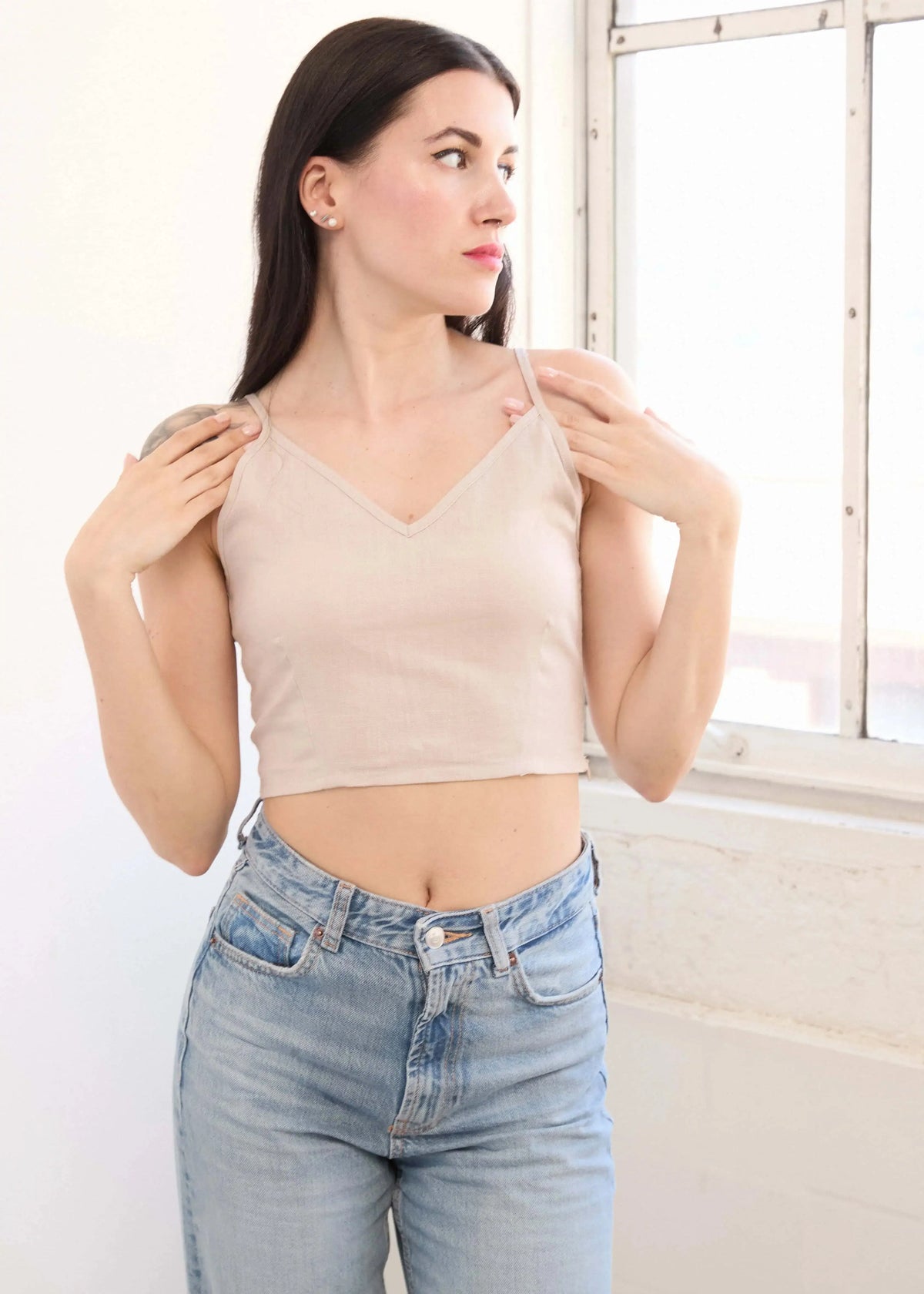 V-neck Crop Trop In Linen
