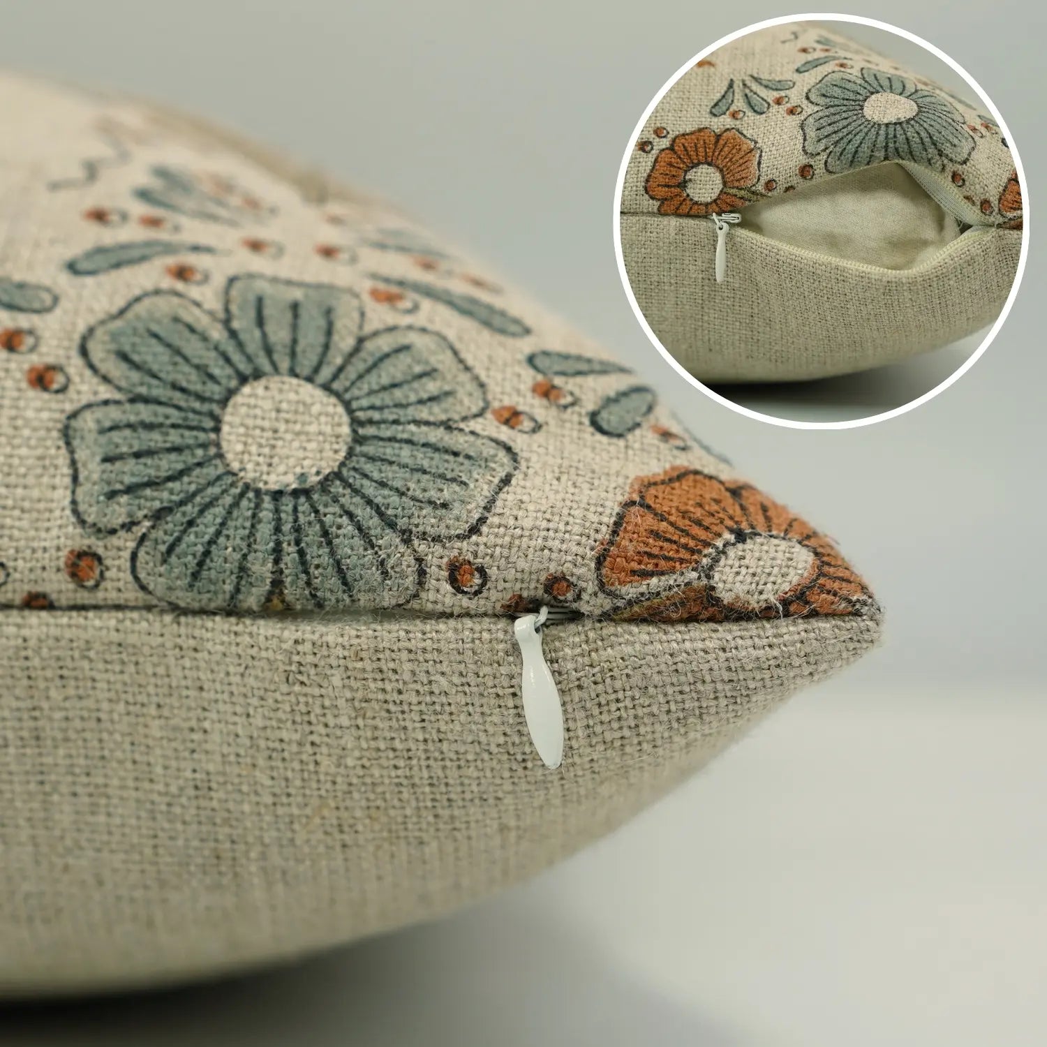 Handmade Block Print Thick Linen Cushion Cover - Vanshika
