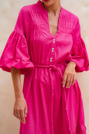 Oleana Puff Sleeve Maxi Dress - Magenta