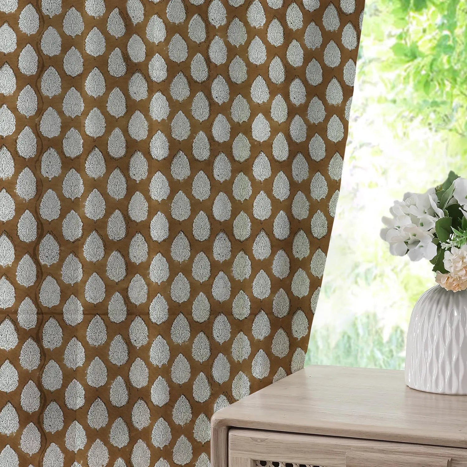 Designer Print Duck Canvas Window Curtain - Betal Leaf