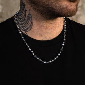 Silver Linked Black Pearl Necklace