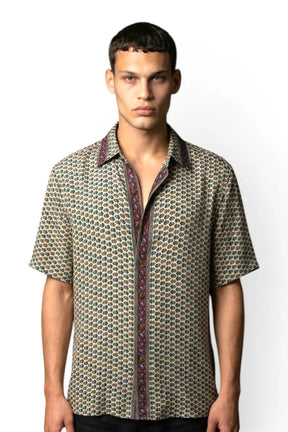 Embossed Botanical Short Sleeve Crepe Shirt