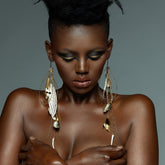 Vac Earrings – Gold, Gemstone & Feathers