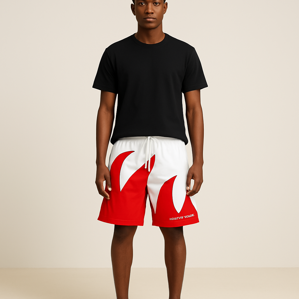 Red and White Wave Shorts
