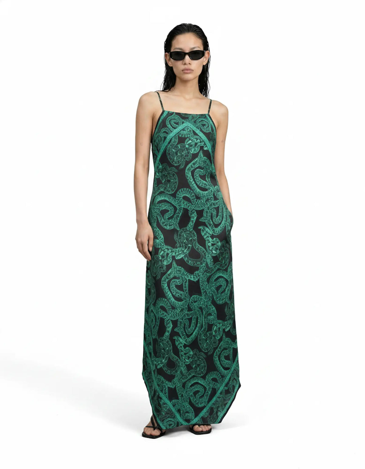 Silk Serpent Noir Maxi Dress